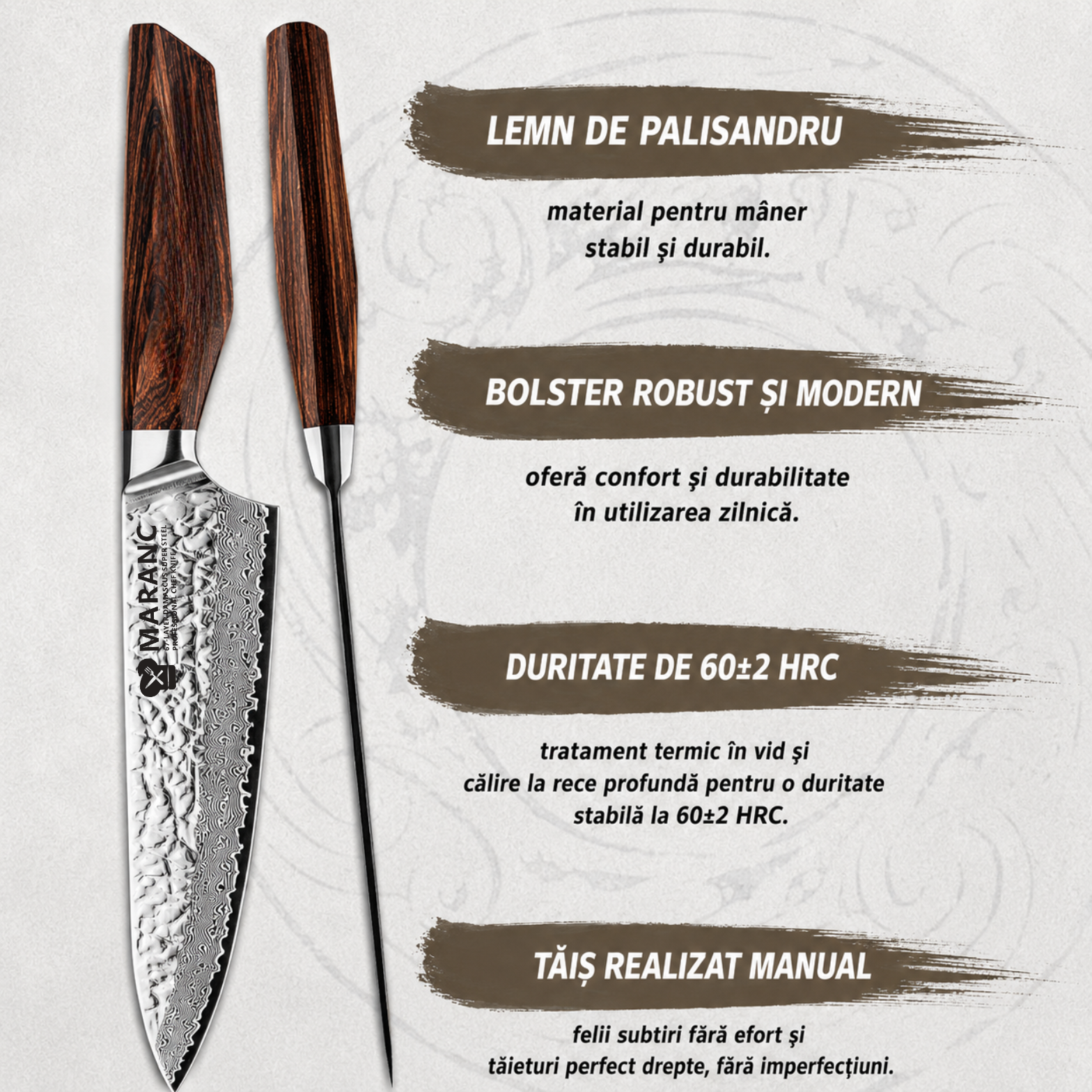 Cutitul bucatarului profesional Maranc, otel de damasc, 20 cm, M361