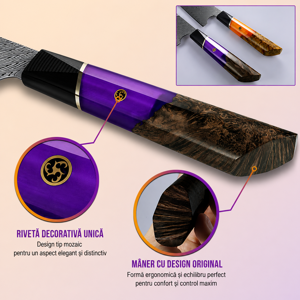 Cutitul bucatarului profesional Maranc, otel de damasc, 18 cm, M360