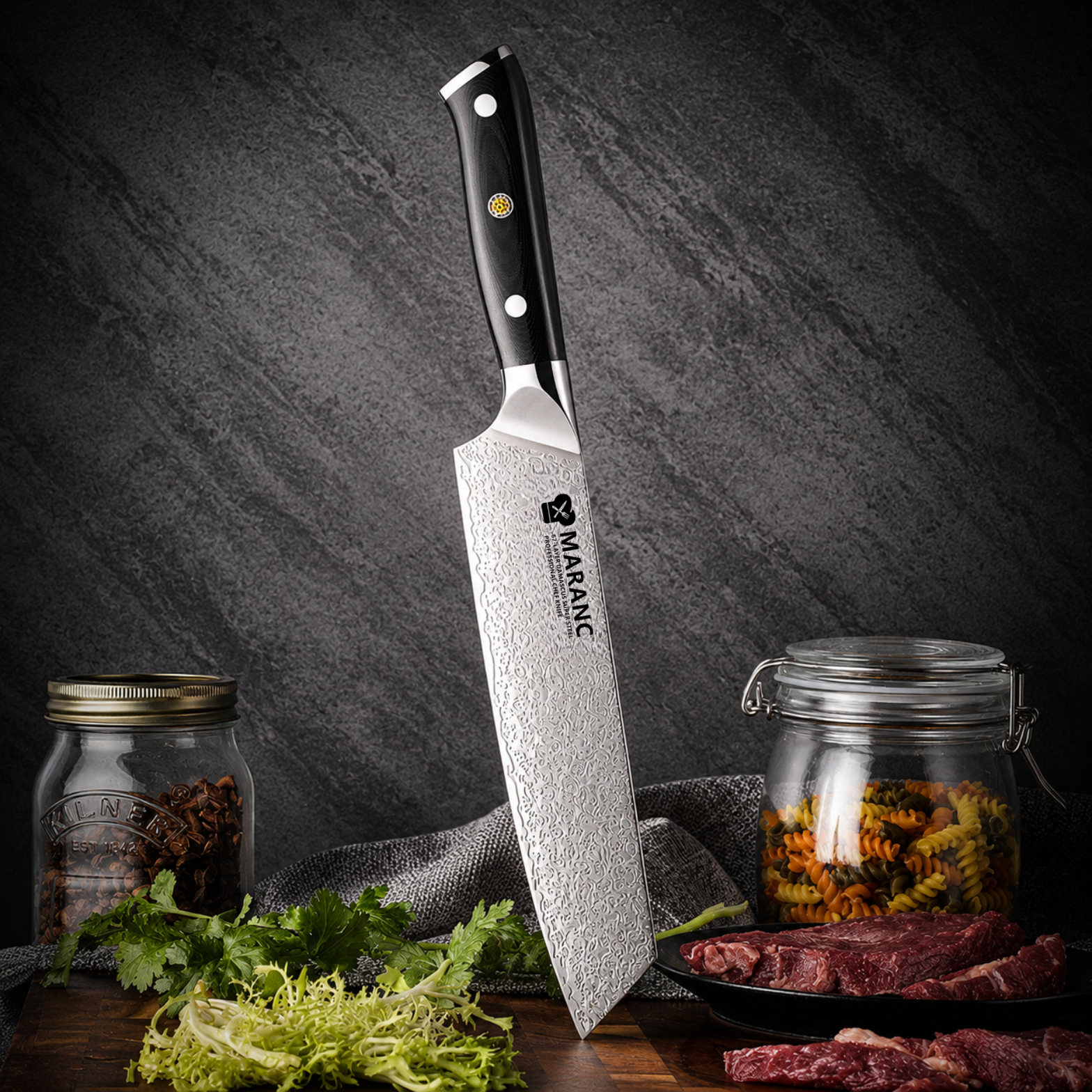Szakácskés Gyuto professional Maranc, Damaszkuszi acél, 21 cm, M85