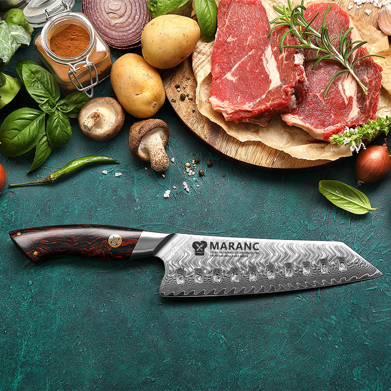 Cutit santoku profesional Maranc otel de damasc pulbere 73