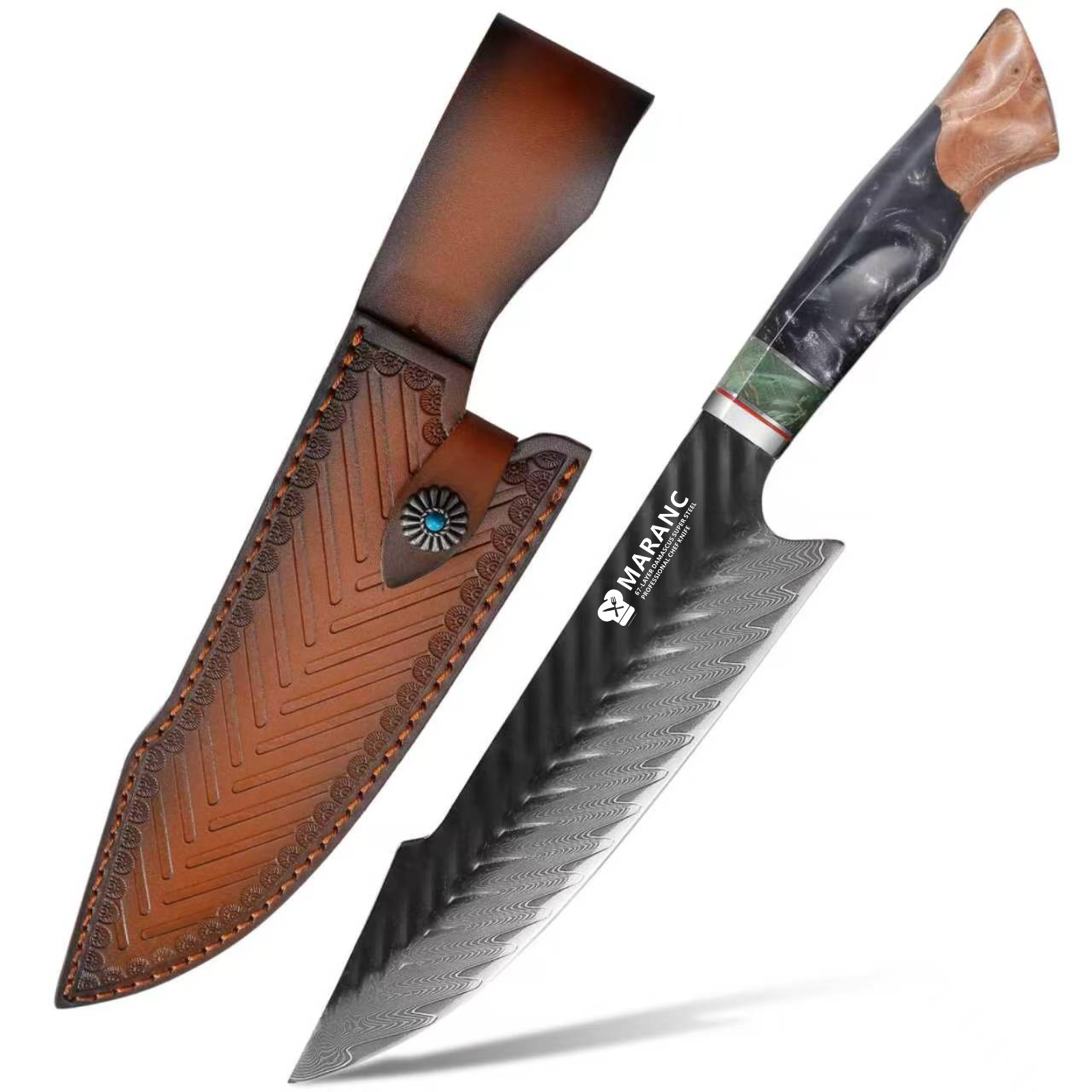 Cutit bucatar profesional Maranc, otel damasc, 20 cm, M355