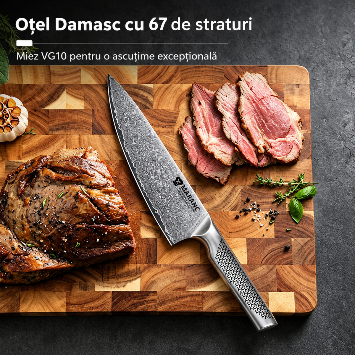 Maranc profi szakácskés, Damaszkuszi acél, 20 cm, M6