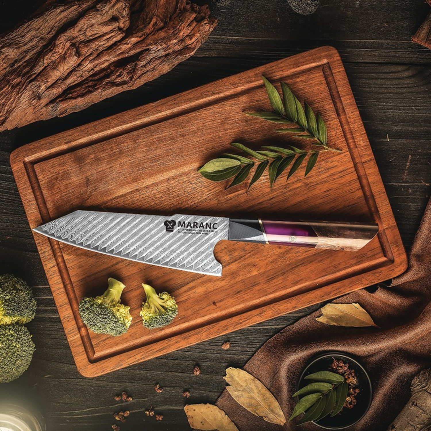 Cutitul bucatarului profesional Maranc, otel de damasc, 18 cm, M360