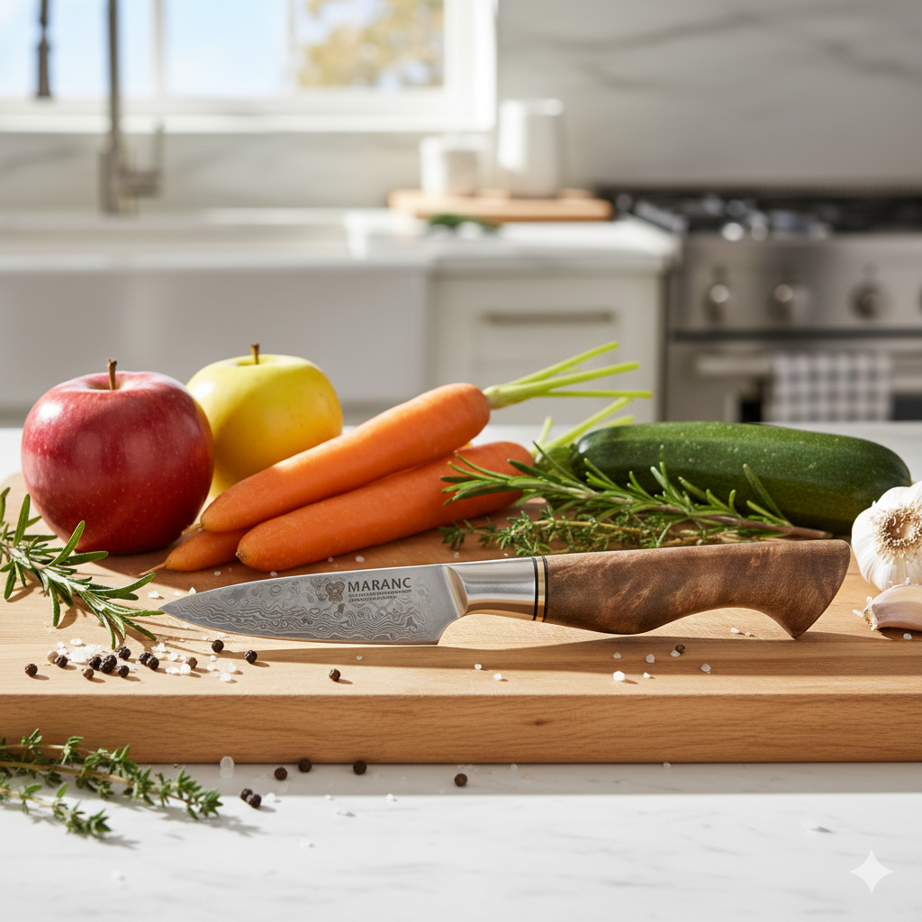 Cutit decojit profesional Maranc, otel de damasc, 9 cm, M172