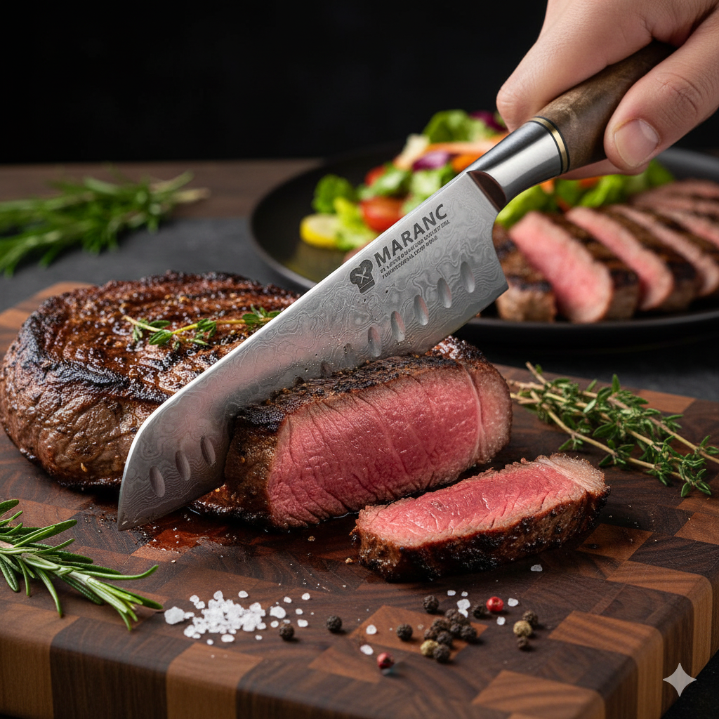 Cutit santoku profesional Maranc, otel de damasc, 18 cm, M169