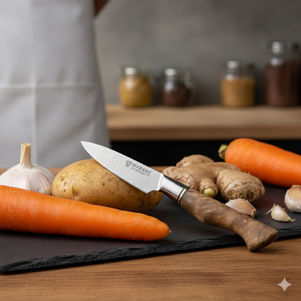 Cutit decojit profesional Maranc, otel de damasc, 9 cm, M172