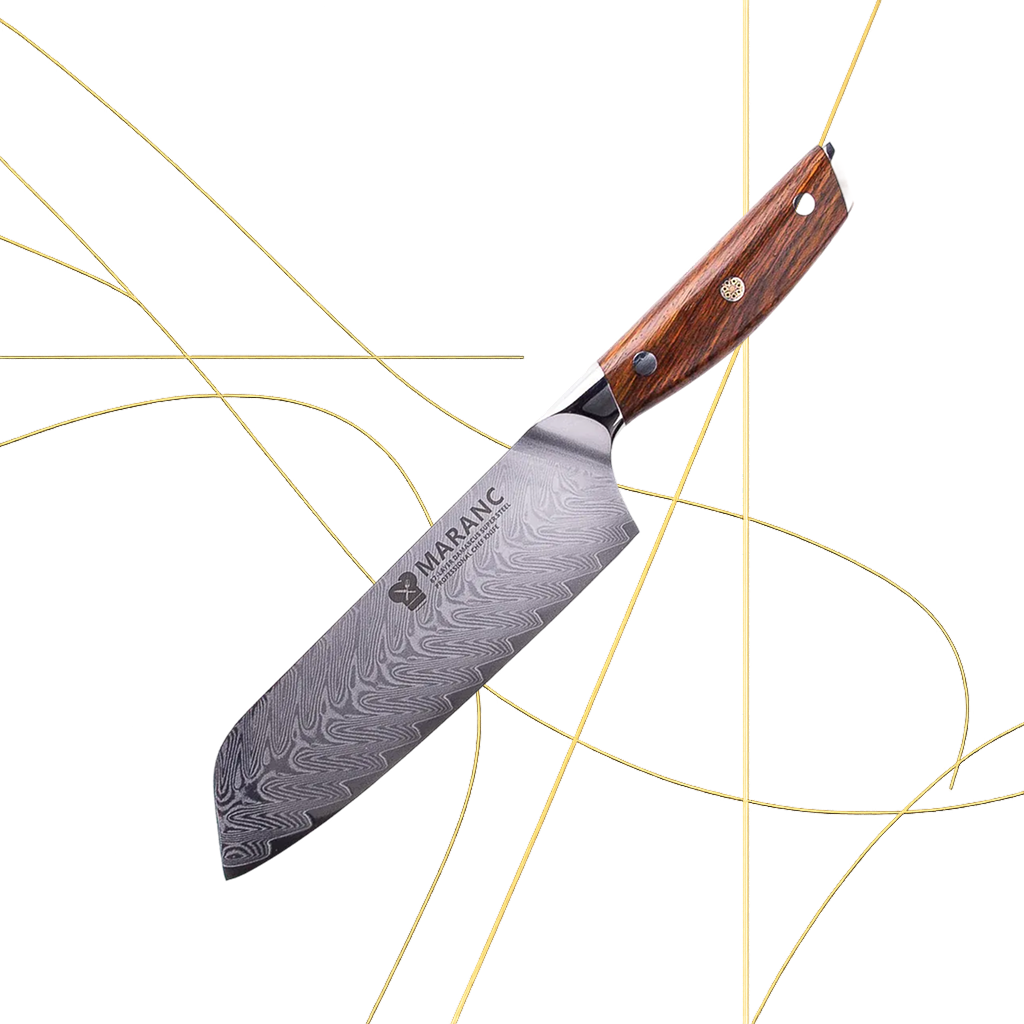 Cutit santoku profesional Maranc, otel de damasc, 18 cm, M21