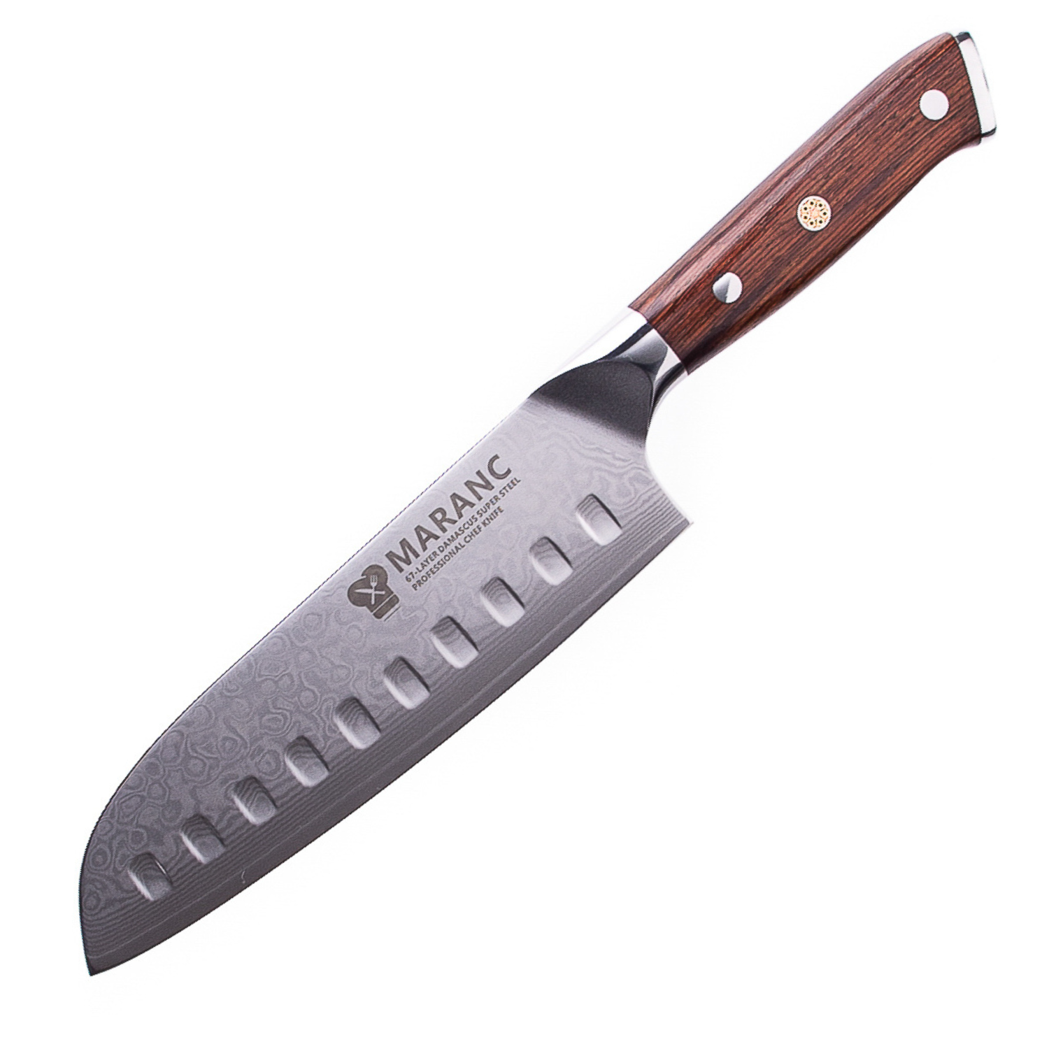 Cutit santoku profesional Maranc, otel de damasc, 18 cm, M24