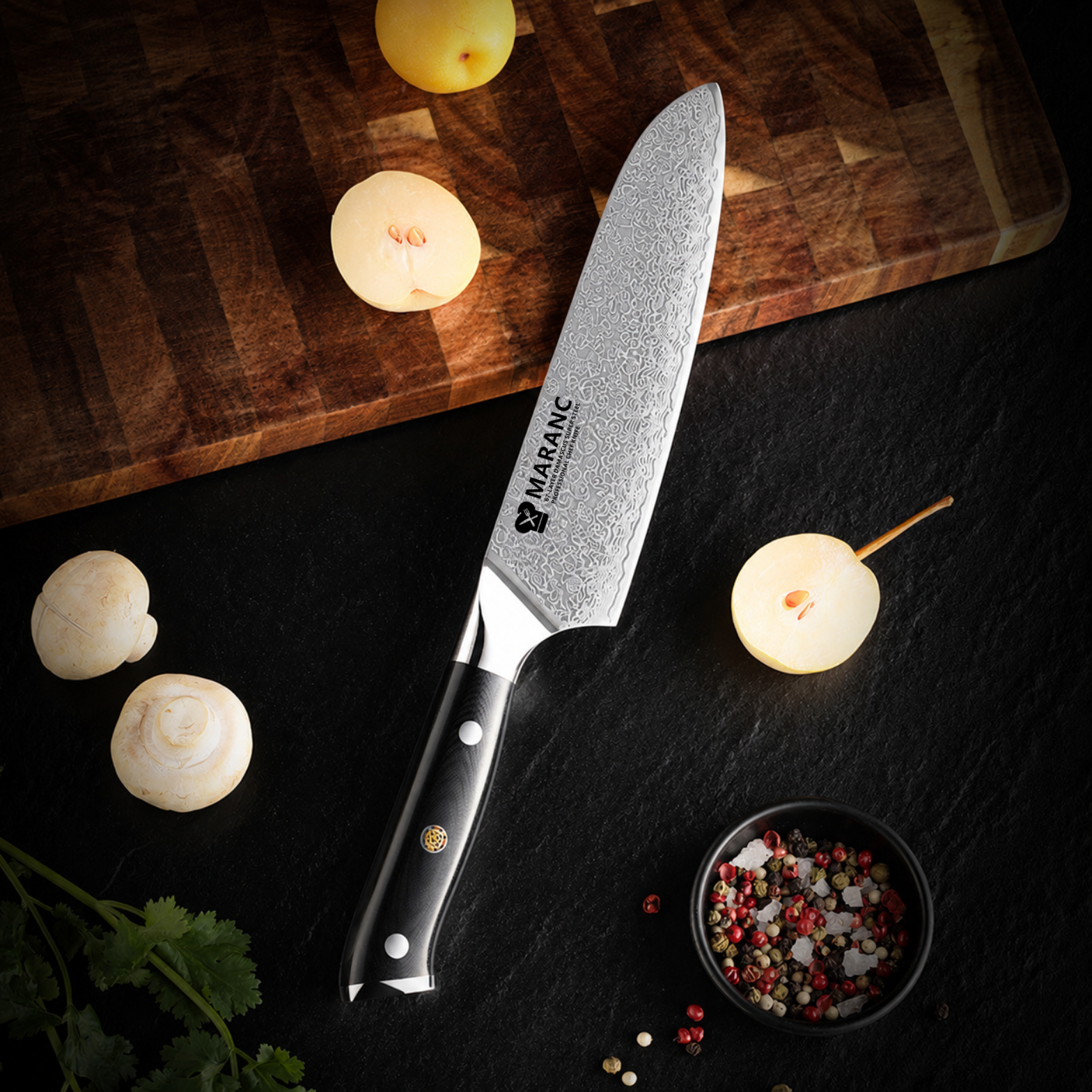 Maranc profi santoku kés, damaszkuszi acél, 18 cm, M21