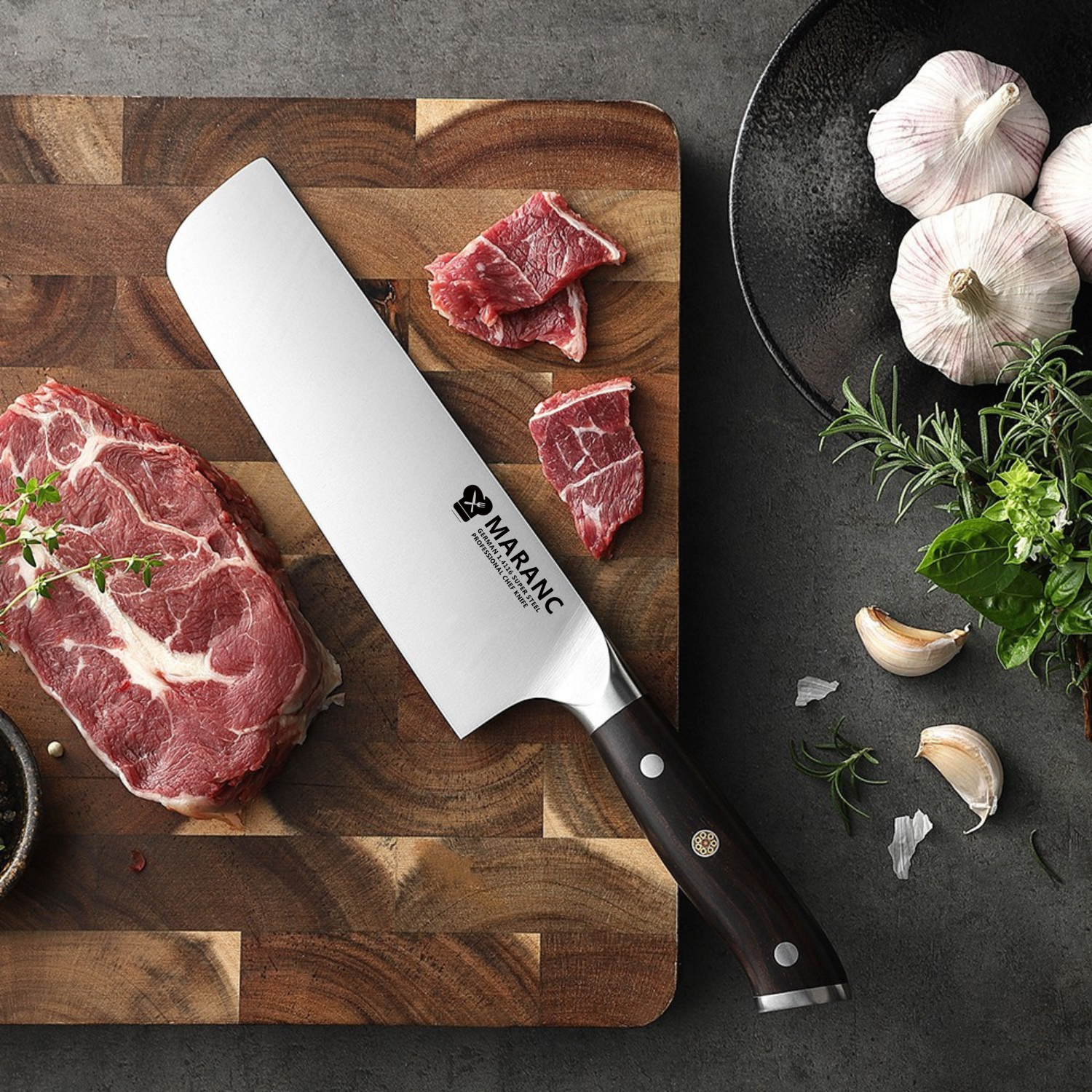 Cutit nakiri profesional Maranc, otel german, 18.7 cm, M396
