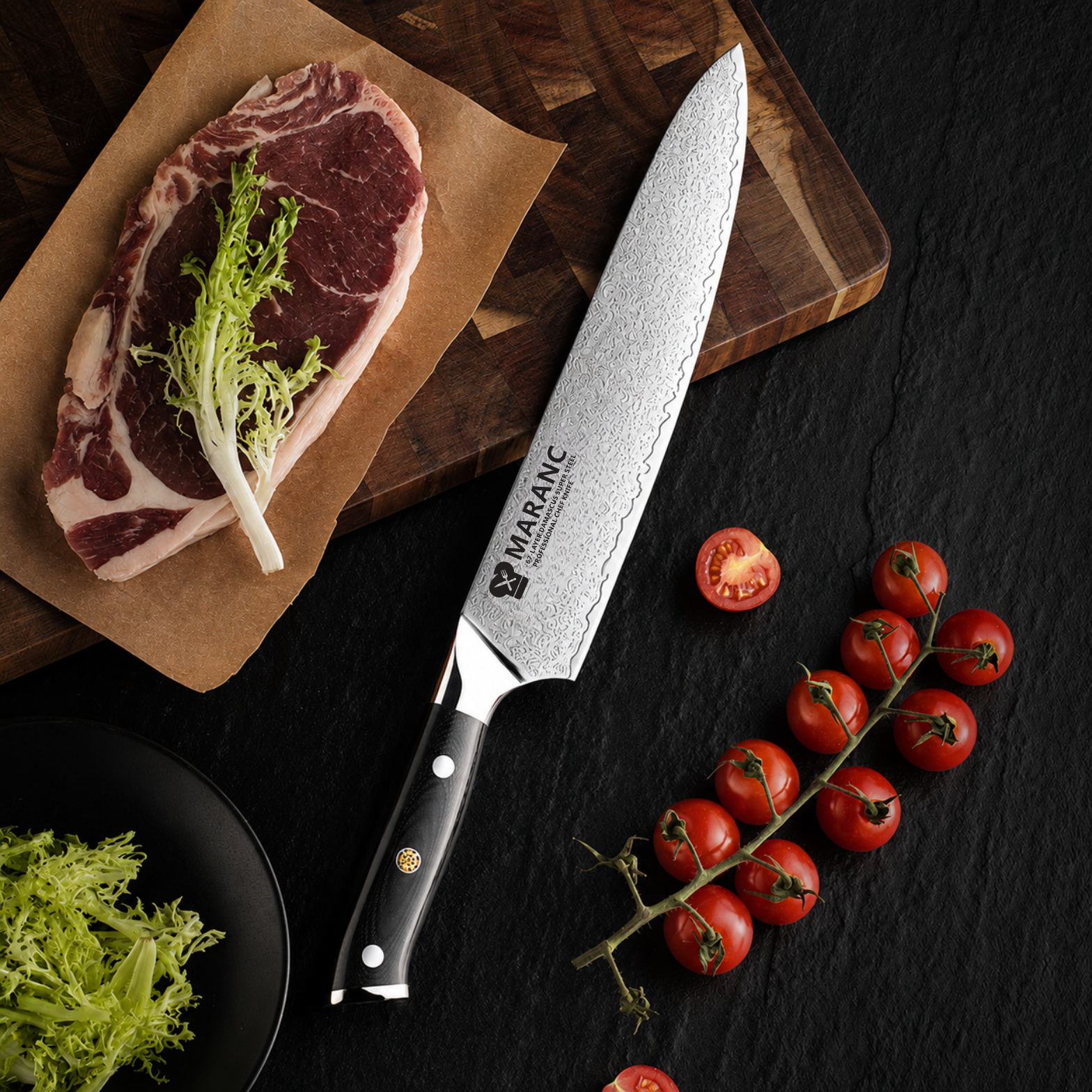 Cutit bucatar profesional Maranc, otel damasc, 20 cm, M367