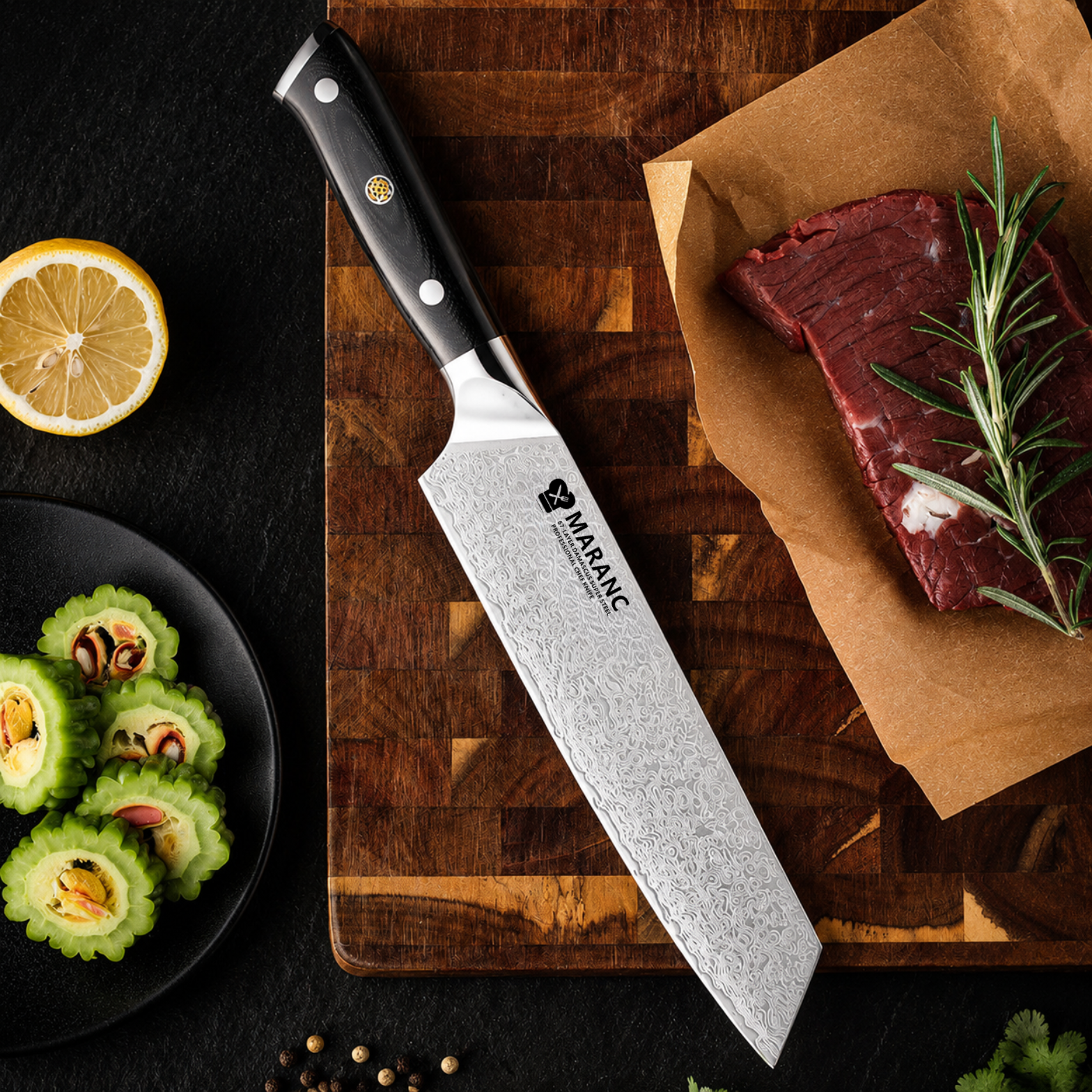 Szakácskés Gyuto professional Maranc, Damaszkuszi acél, 21 cm, M85