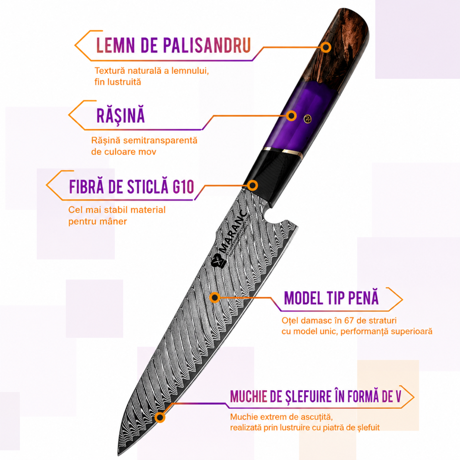 Cutit bucatar profesional Maranc, otel damasc, 21 cm, M402