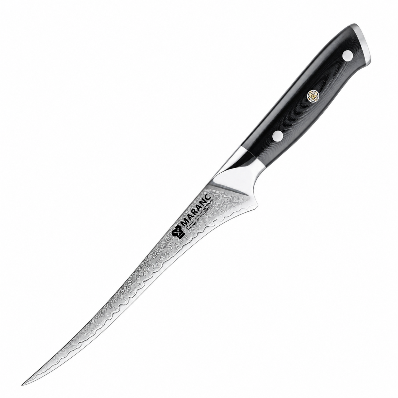 Cutit filetat profesional Maranc, otel de damasc, 19 cm, M370